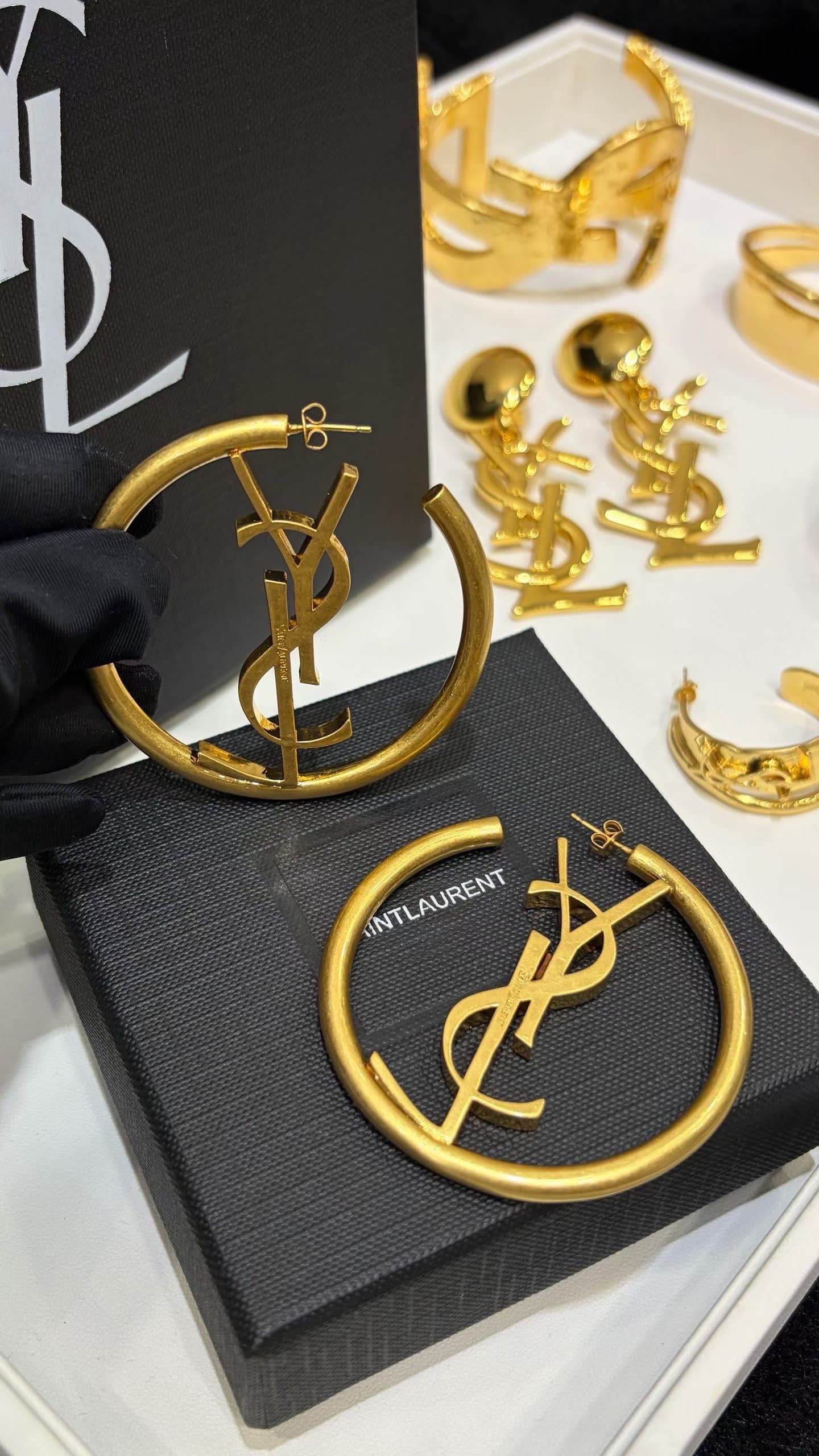 Saint Laurent YSL Logo Hoop Earrings