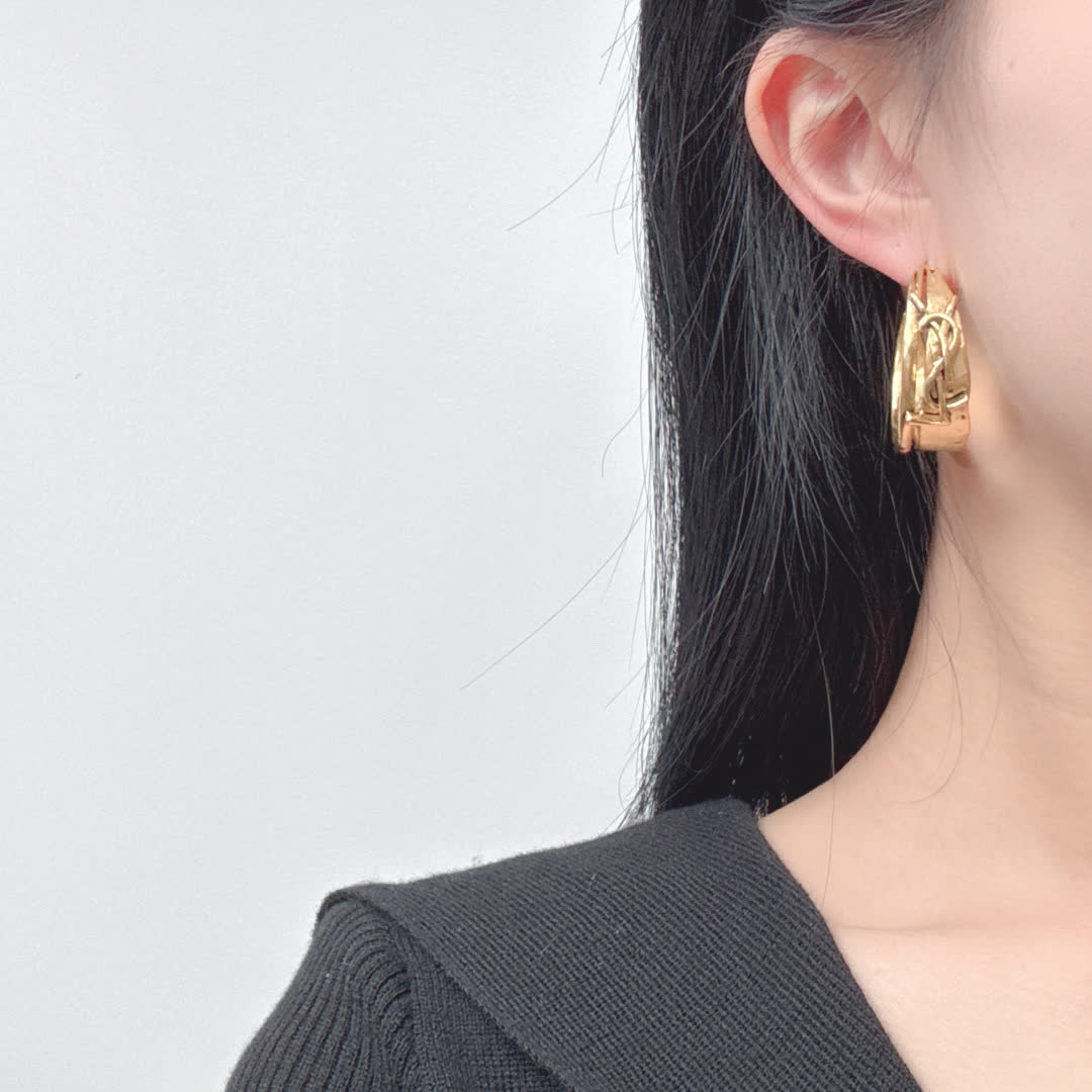 Saint Laurent YSL Logo Gold Hoop Earrings