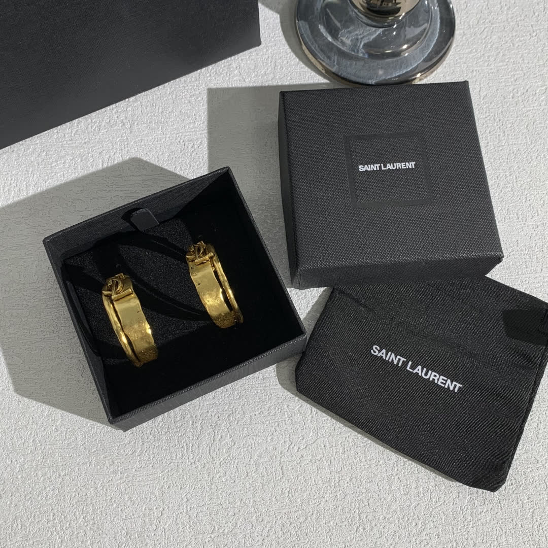 Saint Laurent YSL Logo Gold Hoop Earrings