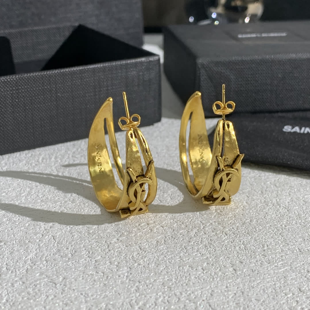 Saint Laurent YSL Logo Gold Hoop Earrings