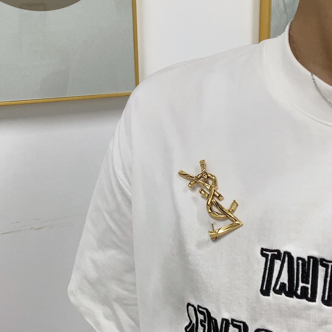 YSL Earrings, Gold-Plated, 'Y' and 'S' intertwined with a snake