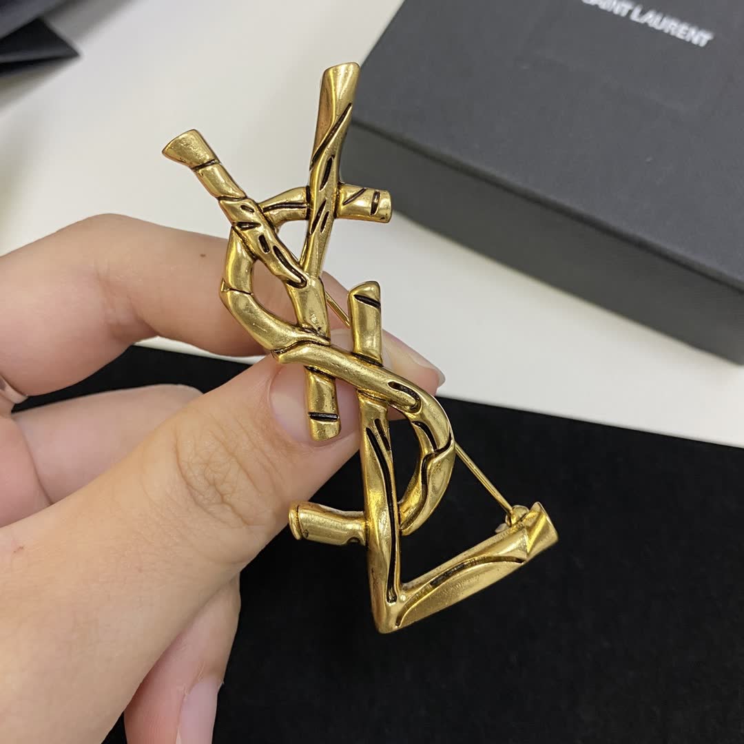 YSL Earrings, Gold-Plated, 'Y' and 'S' intertwined with a snake