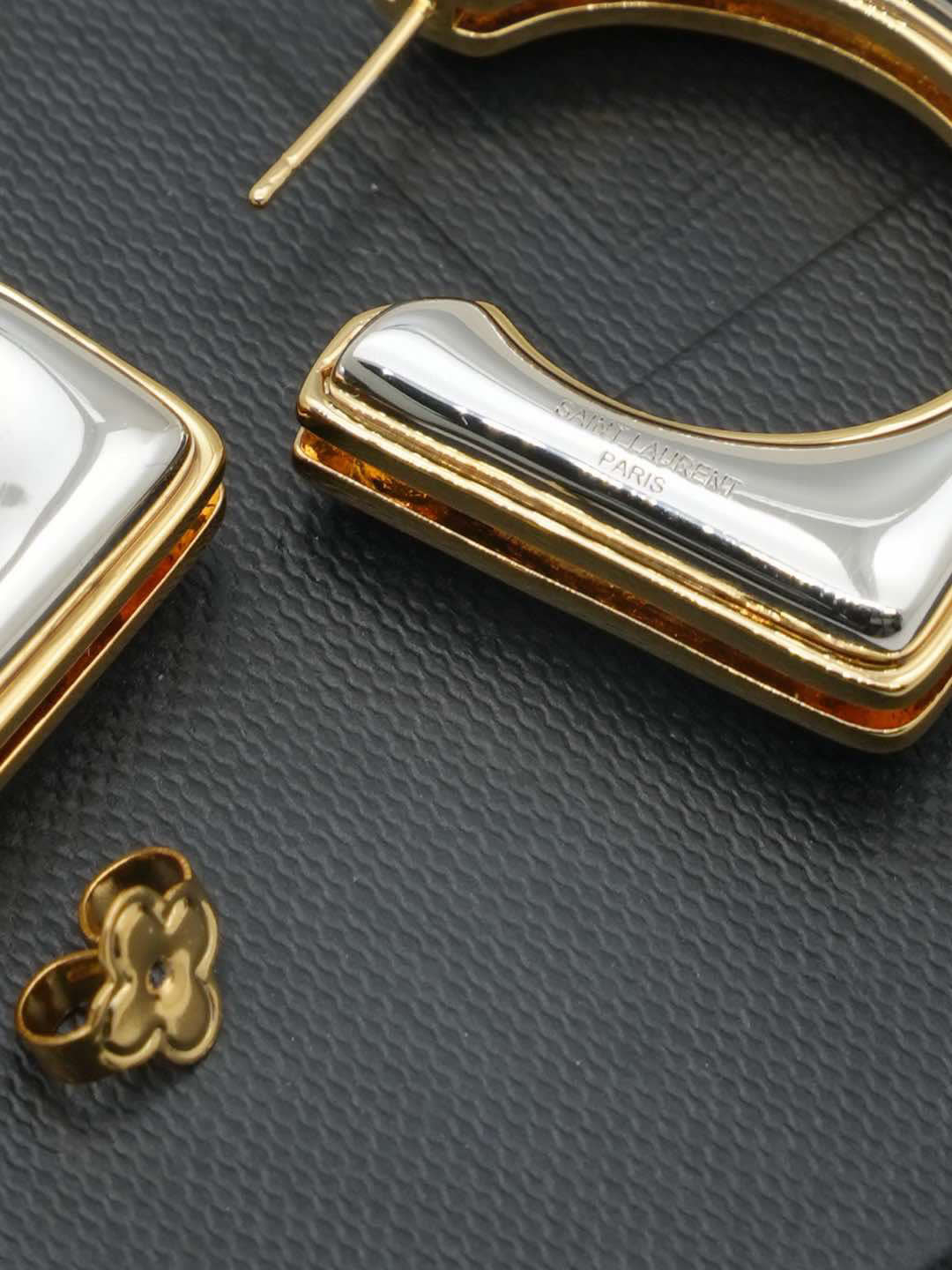 YSL Saint Laurent Gold Tone Square Hoop Earrings