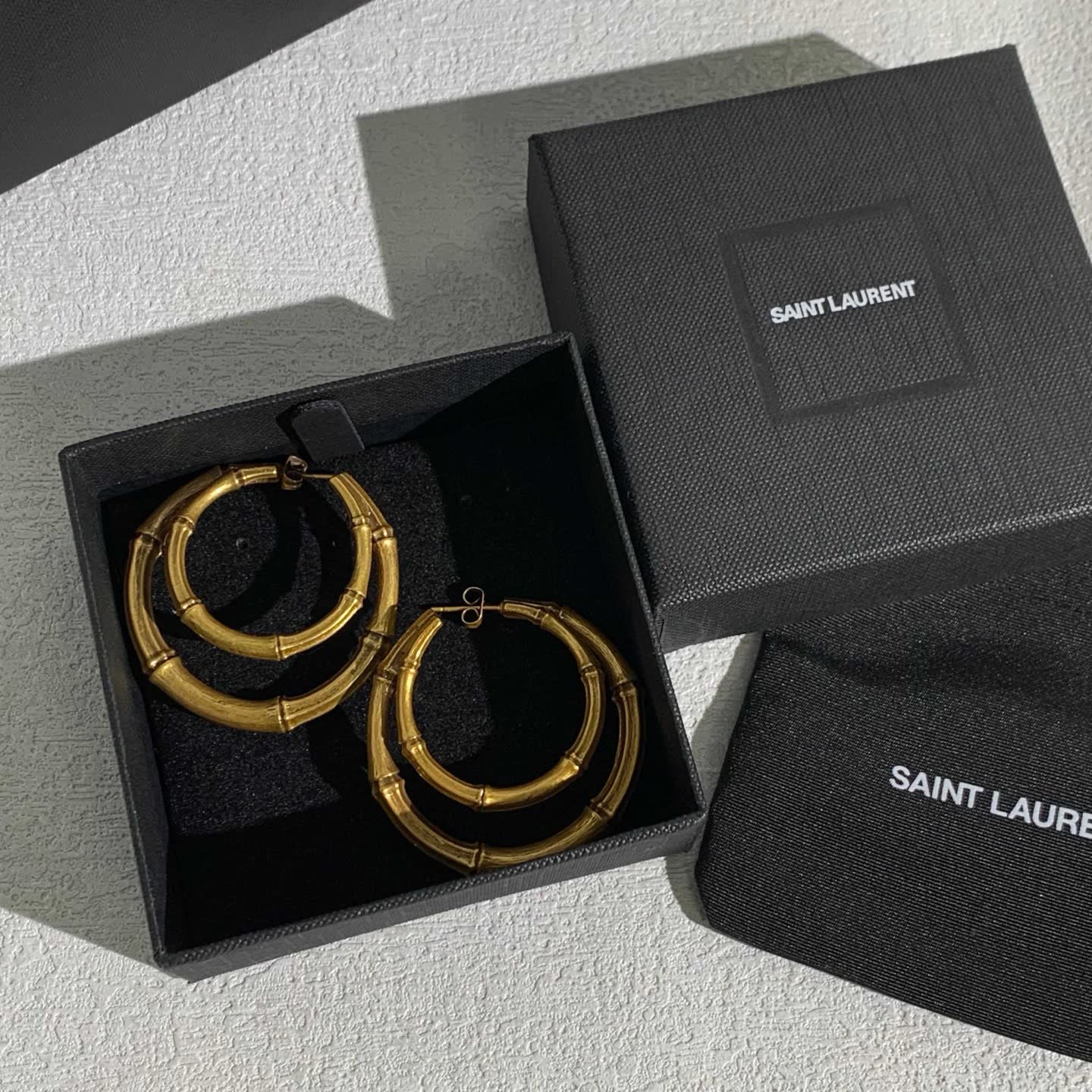 YSL Gold Bamboo Hoop Earrings