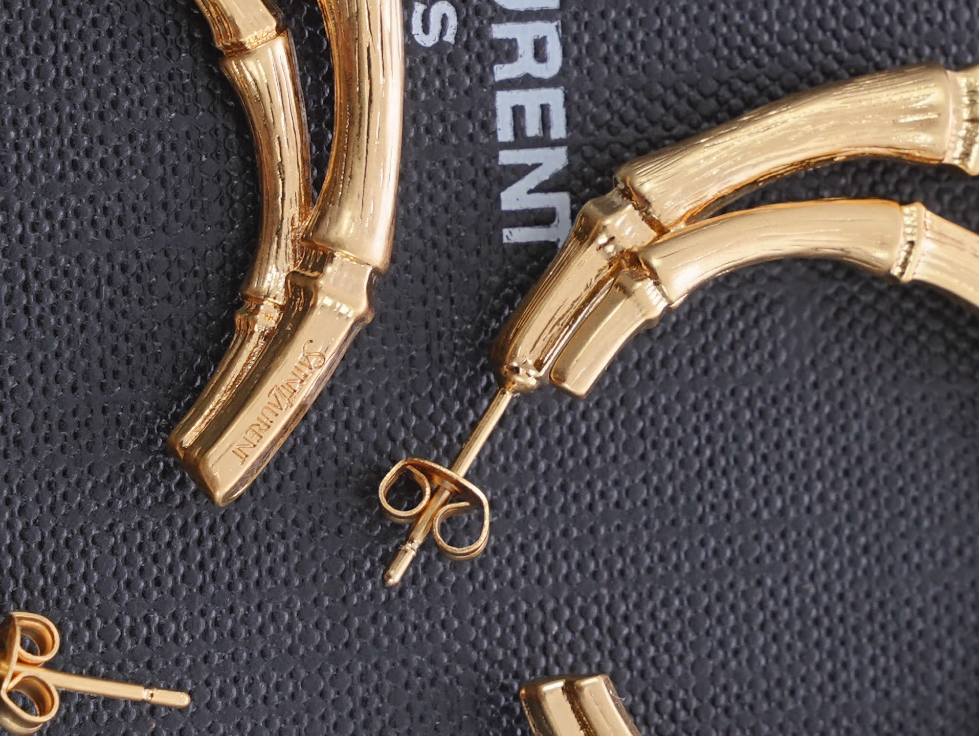 YSL Saint Laurent Paris Gold Bamboo Hoop Earrings