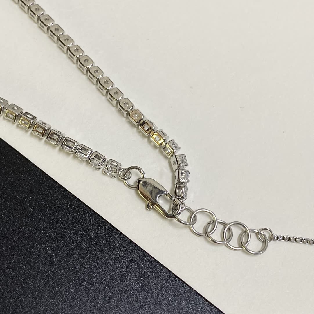 YSL Silver Chain Necklace with Logo Pendant