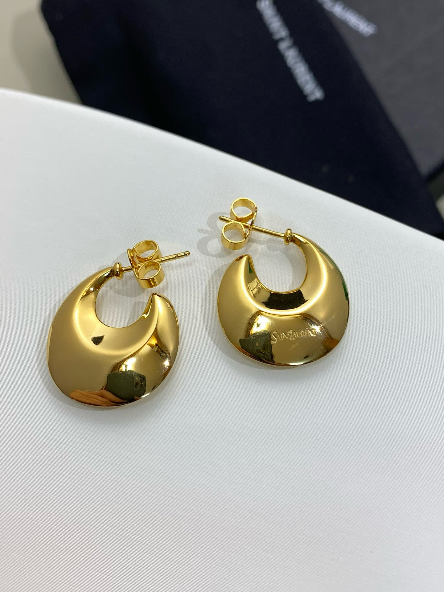 YSL Saint Laurent Gold Crescent Hoop Earrings