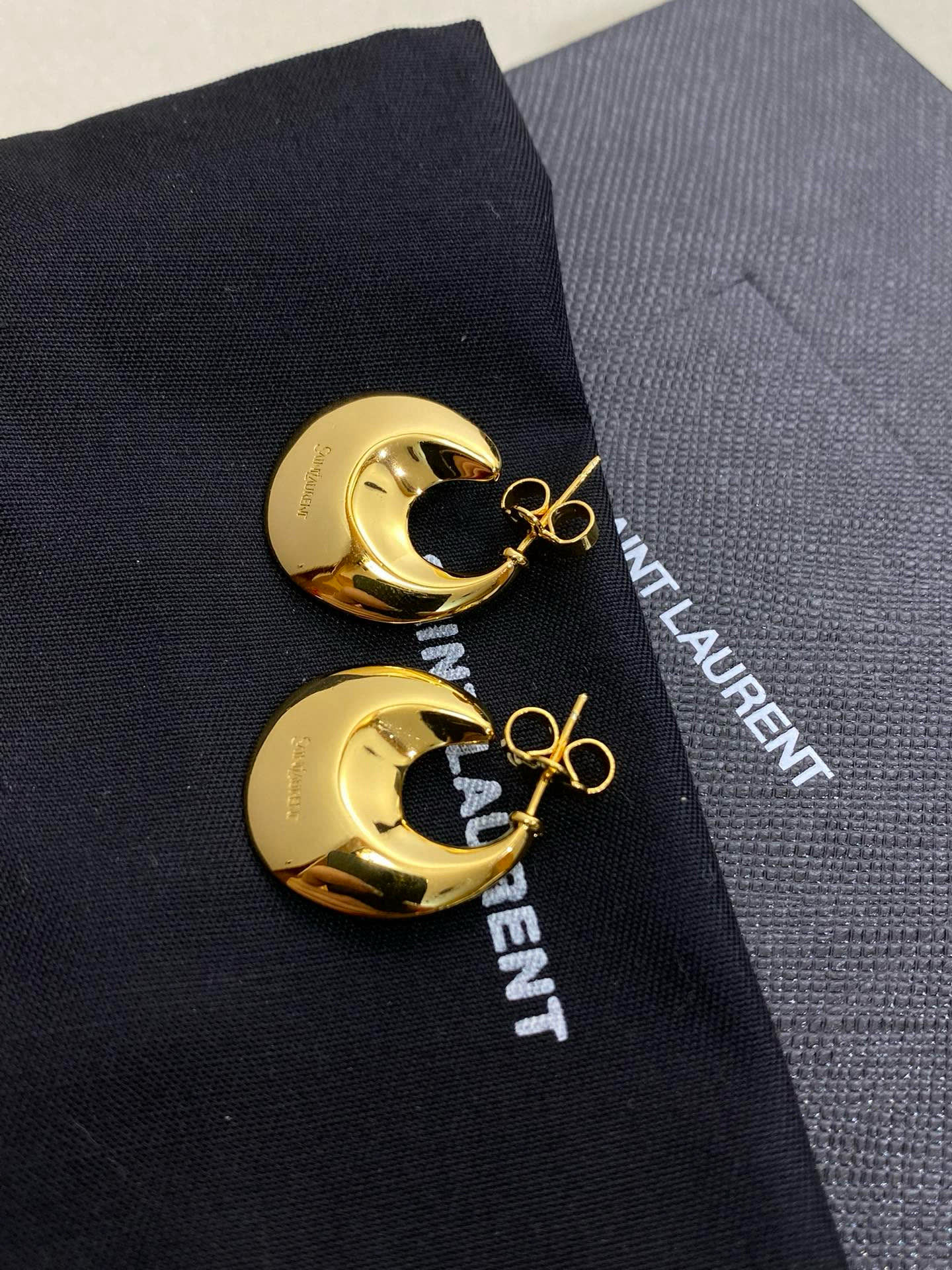 YSL Saint Laurent Gold Crescent Hoop Earrings