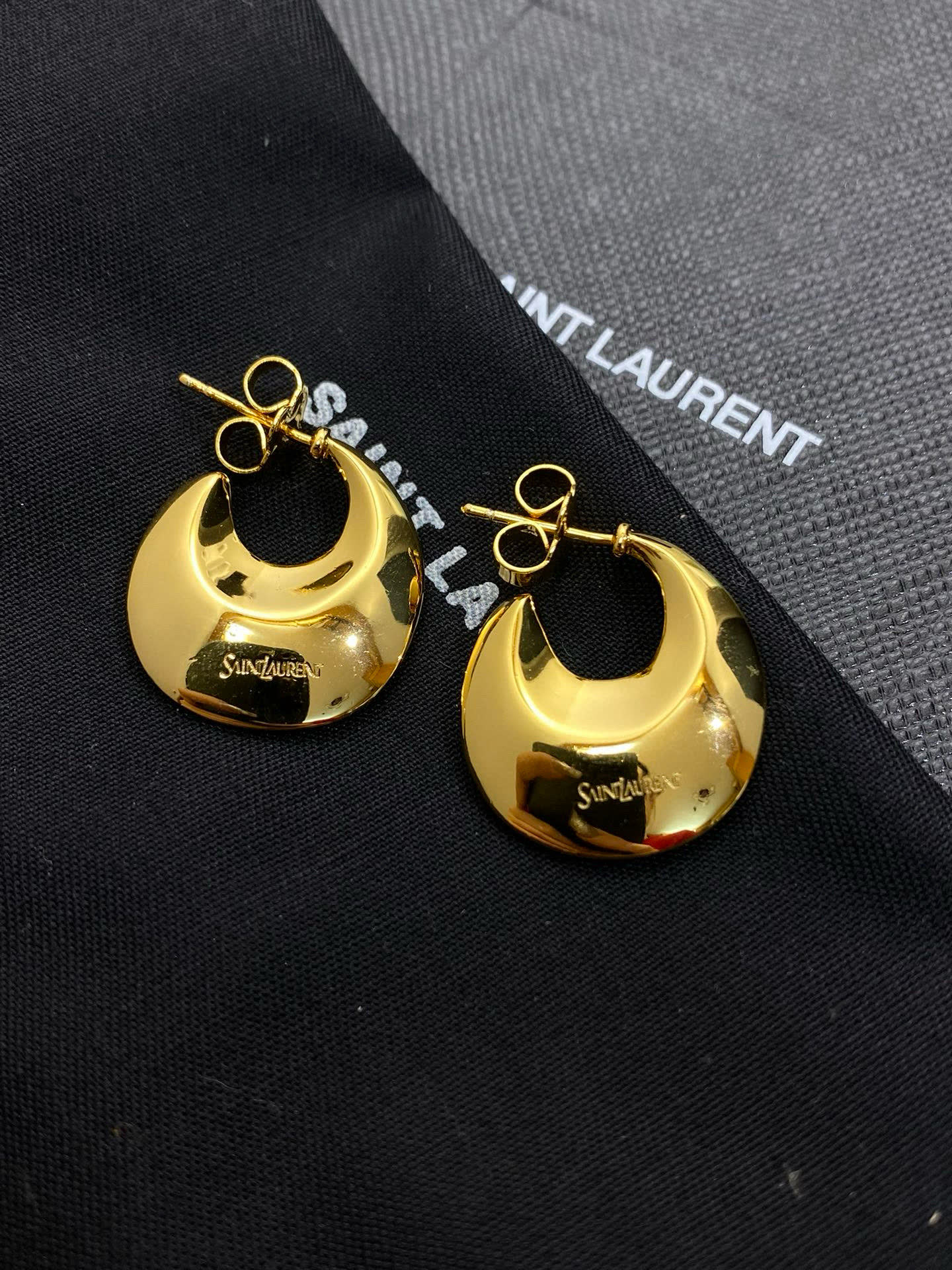 YSL Saint Laurent Gold Crescent Hoop Earrings