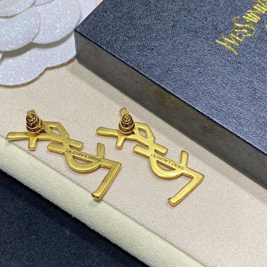 Saint Laurent YSL Logo Gold Tone Stud Earrings