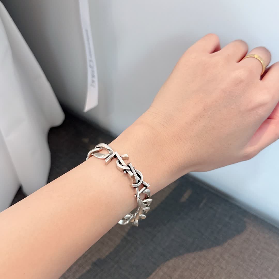 YSL Bracelet with Silver Color and Leaf Design