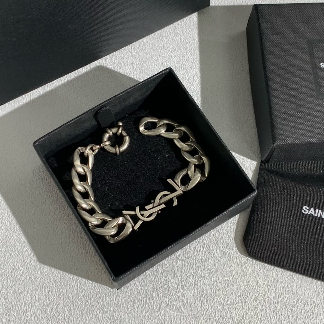 YSL Bracelet with Silver Color and Leaf Design
