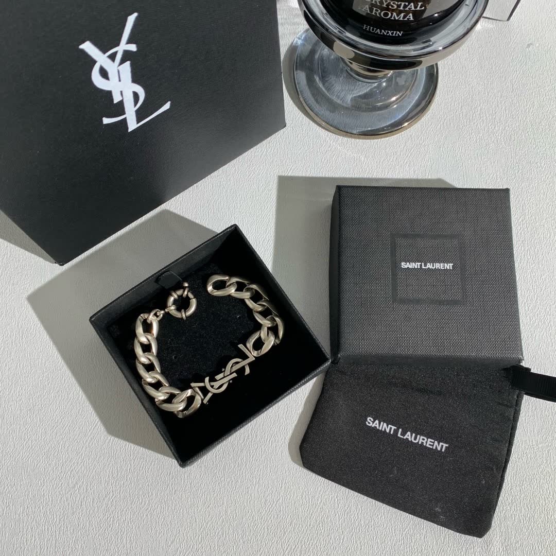 YSL Bracelet with Silver Color and Leaf Design