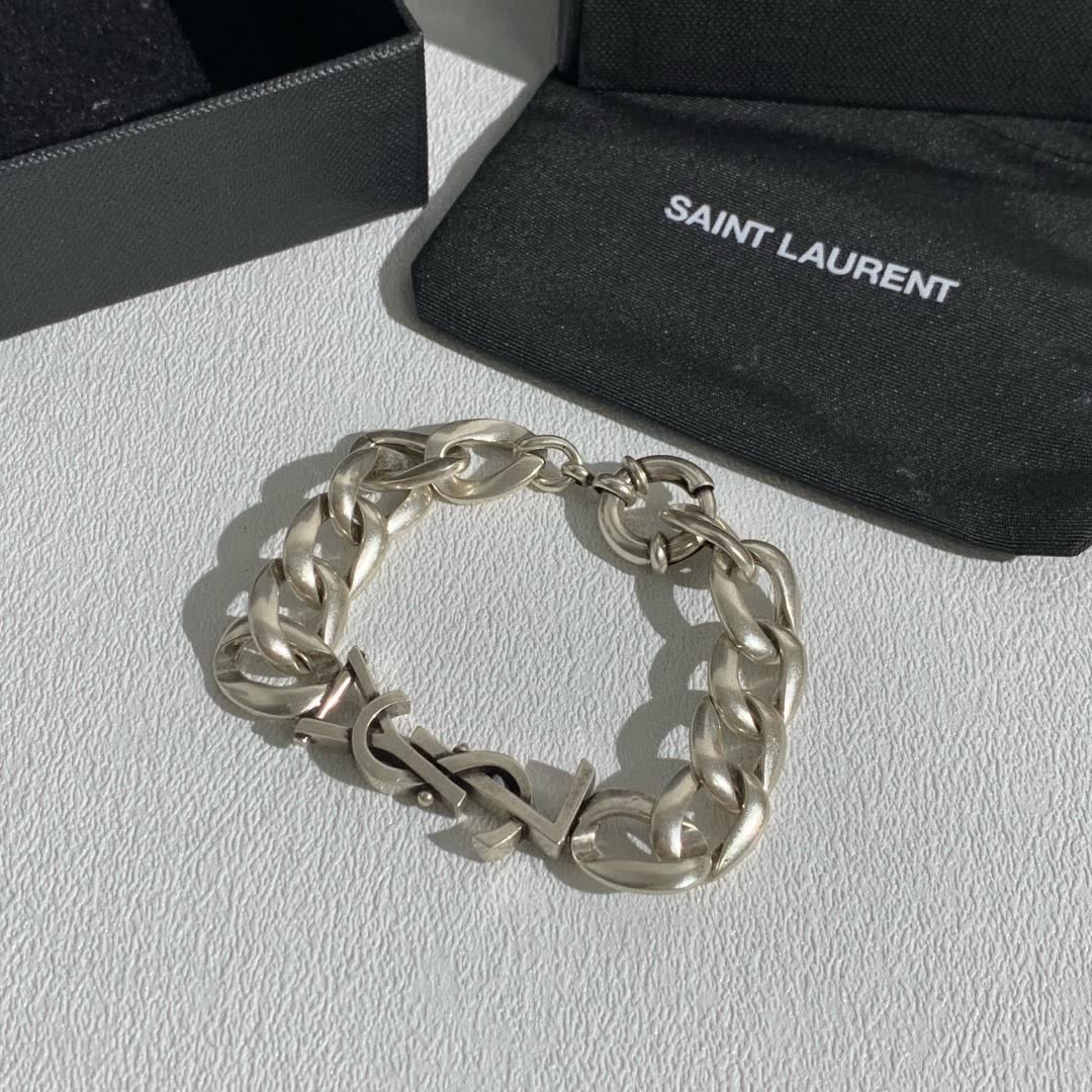 YSL Bracelet with Silver Color and Leaf Design