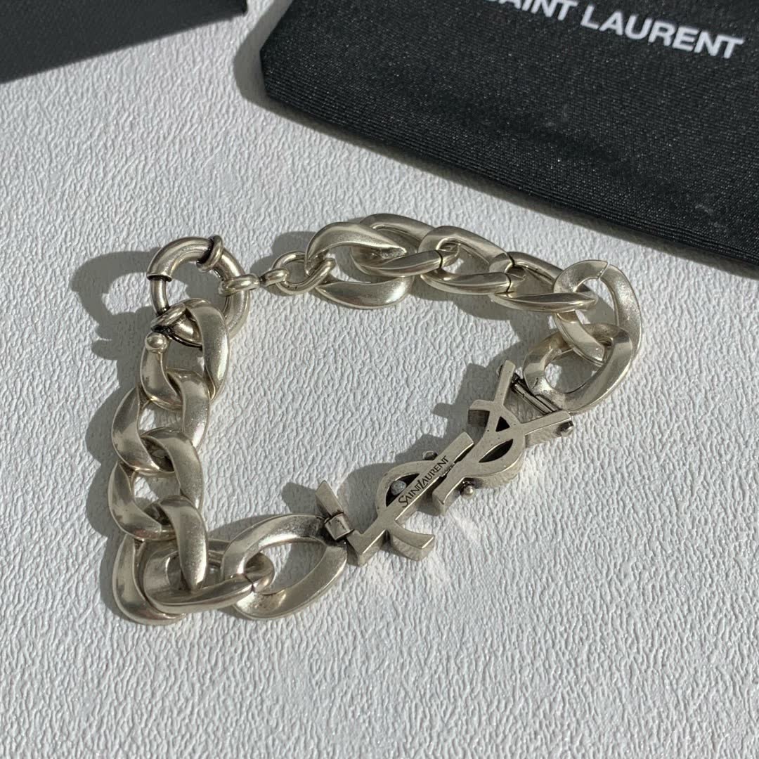 YSL Bracelet with Silver Color and Leaf Design