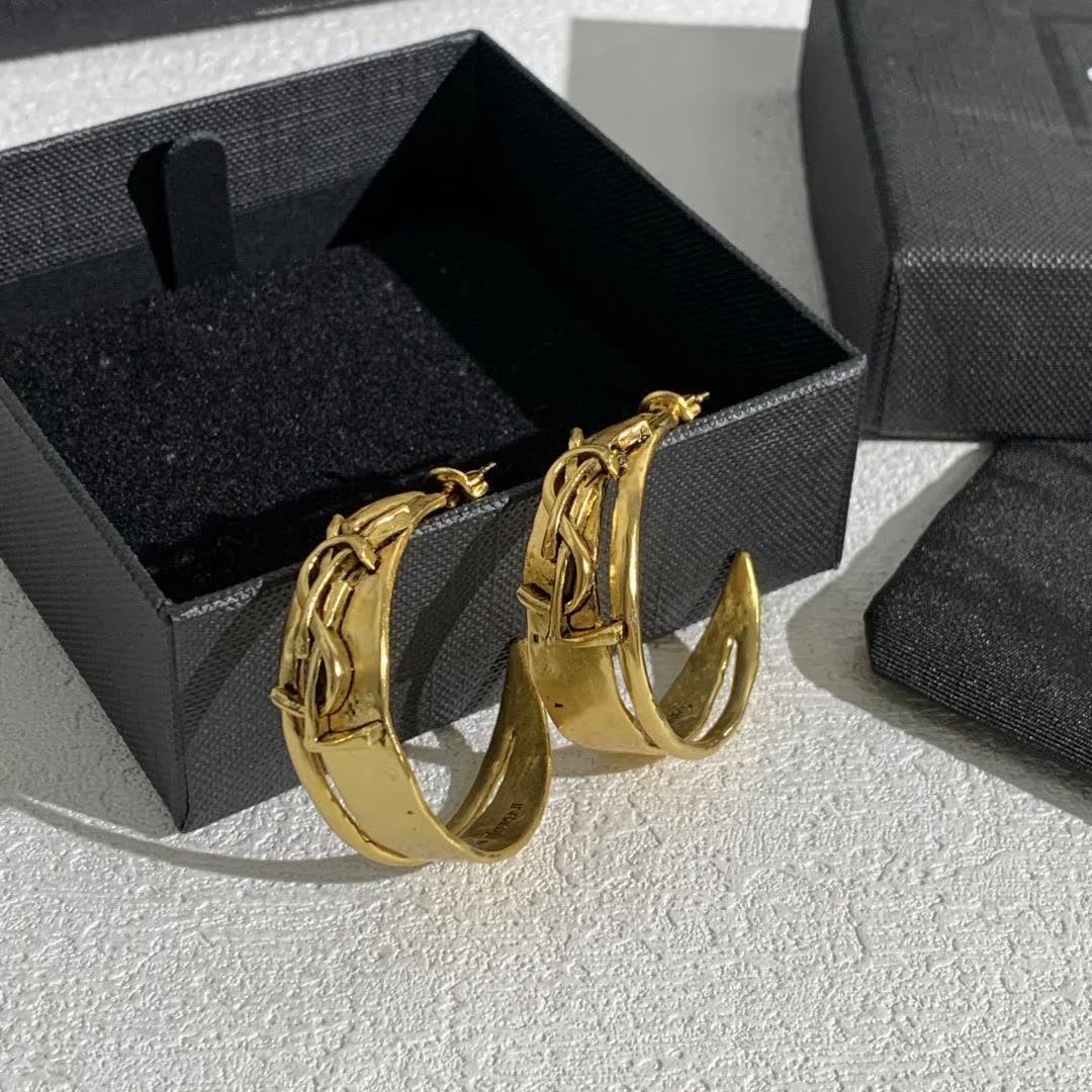 Saint Laurent YSL Logo Gold Hoop Earrings
