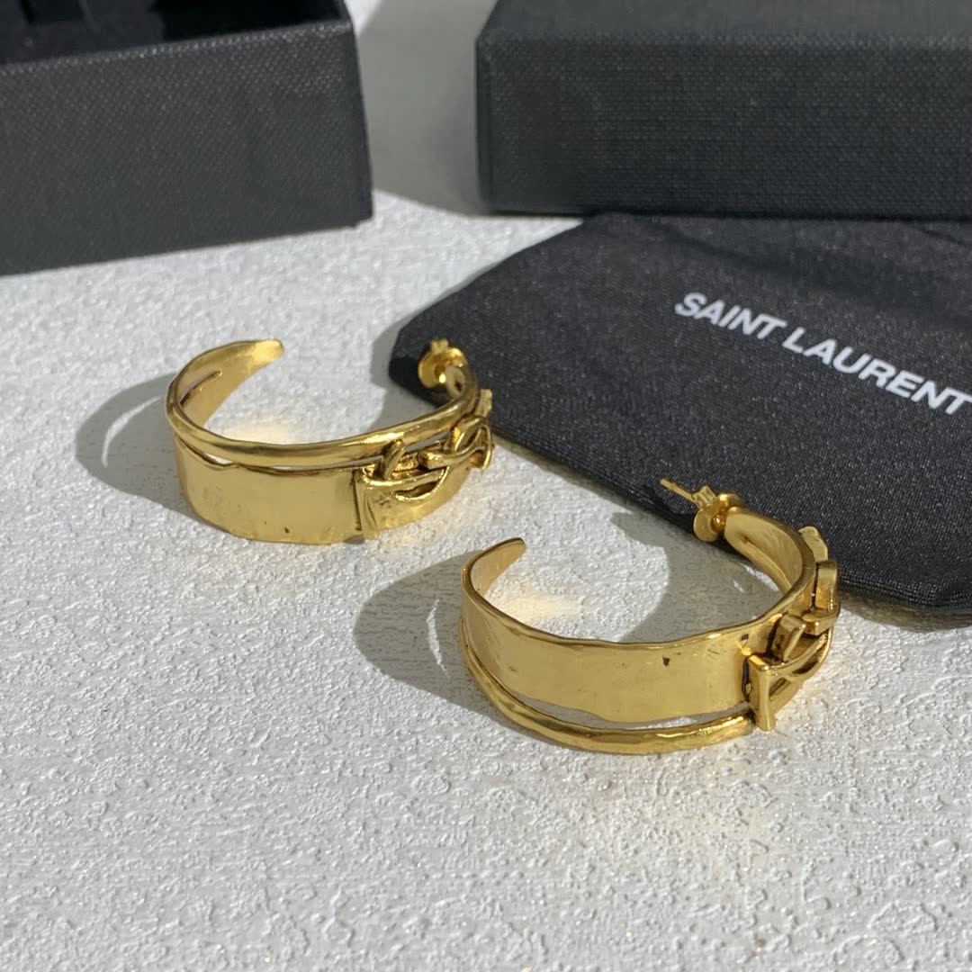 Saint Laurent YSL Logo Gold Hoop Earrings
