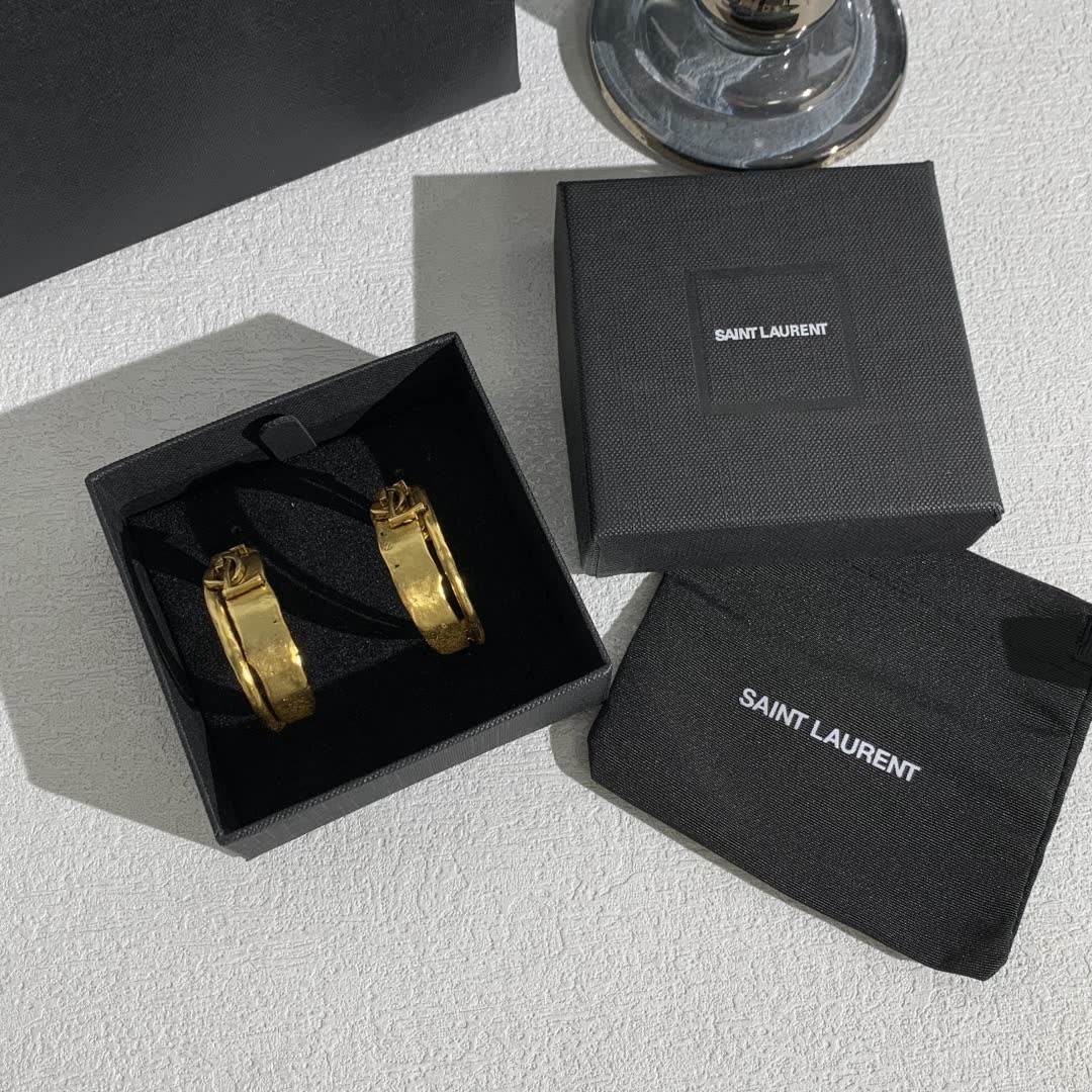 Saint Laurent YSL Logo Gold Hoop Earrings
