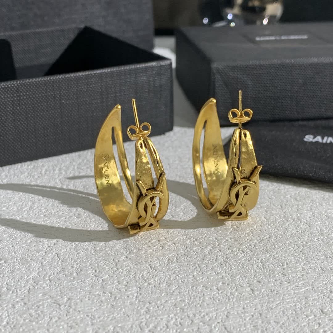 Saint Laurent YSL Logo Gold Hoop Earrings