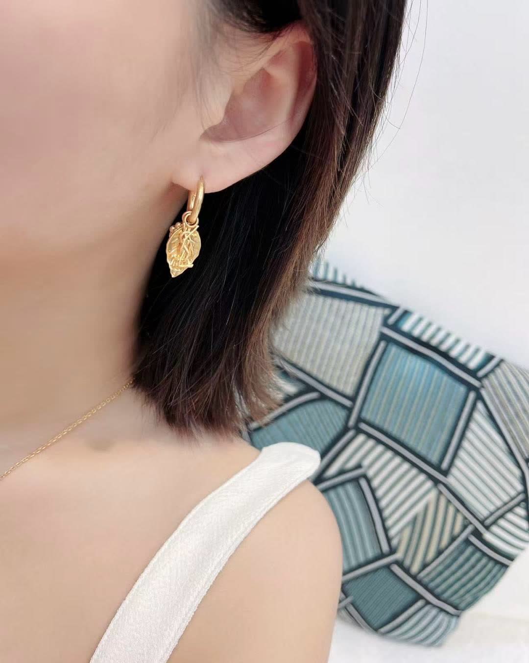 YSL Gold Leaf Drop Earrings