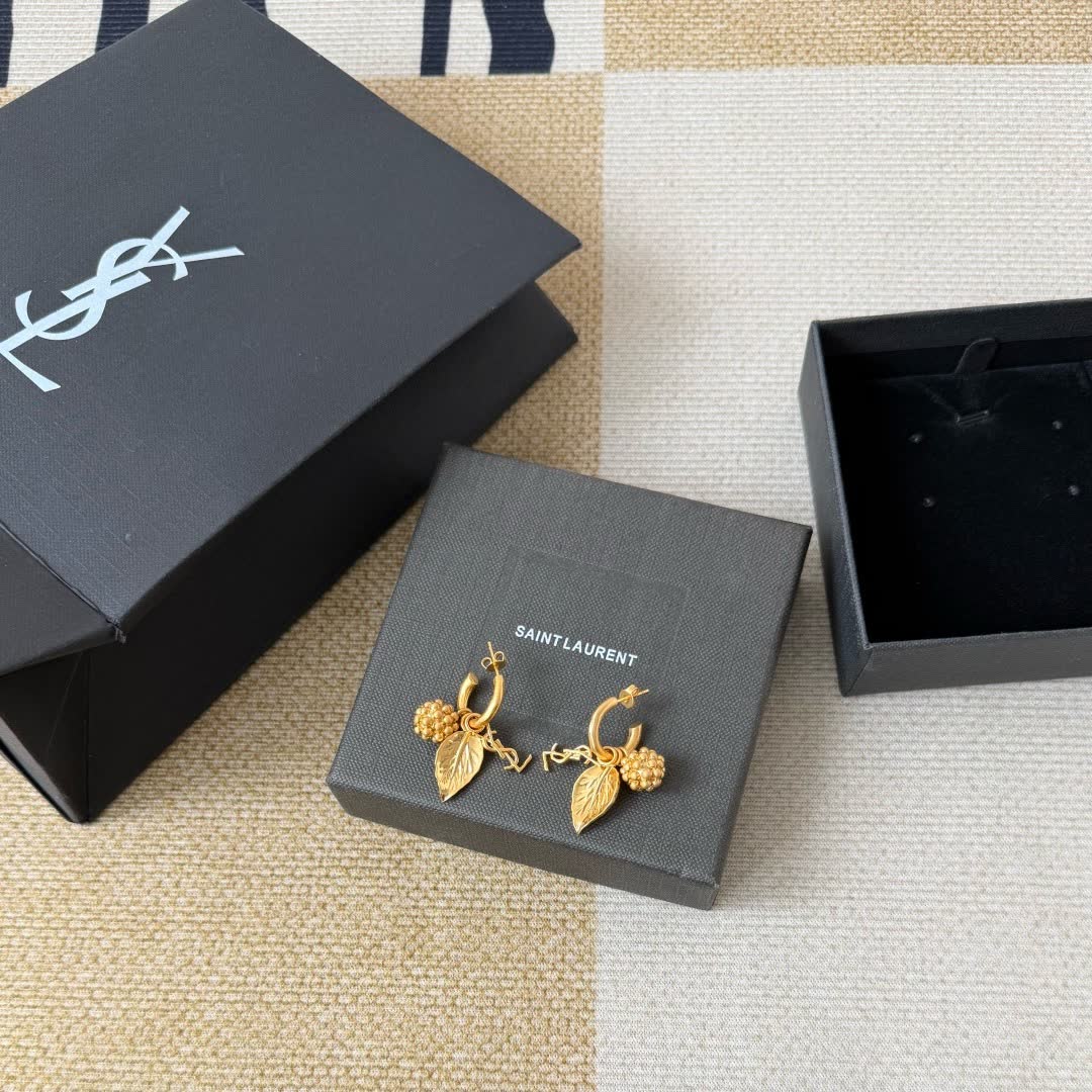YSL Gold Leaf Drop Earrings