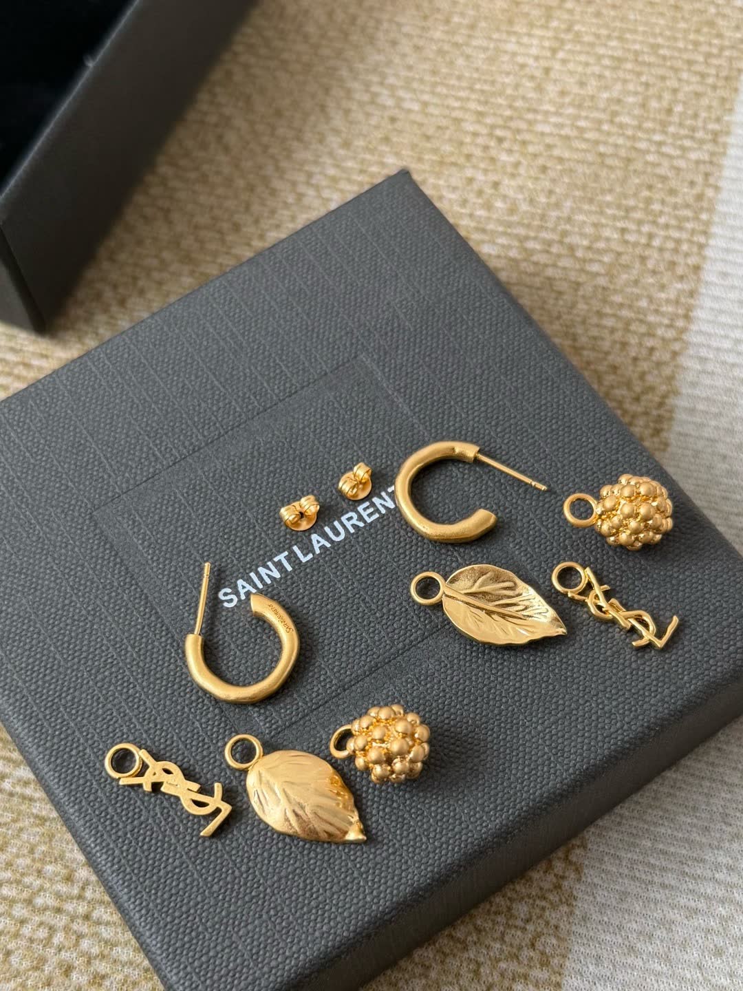 YSL Gold Leaf Drop Earrings