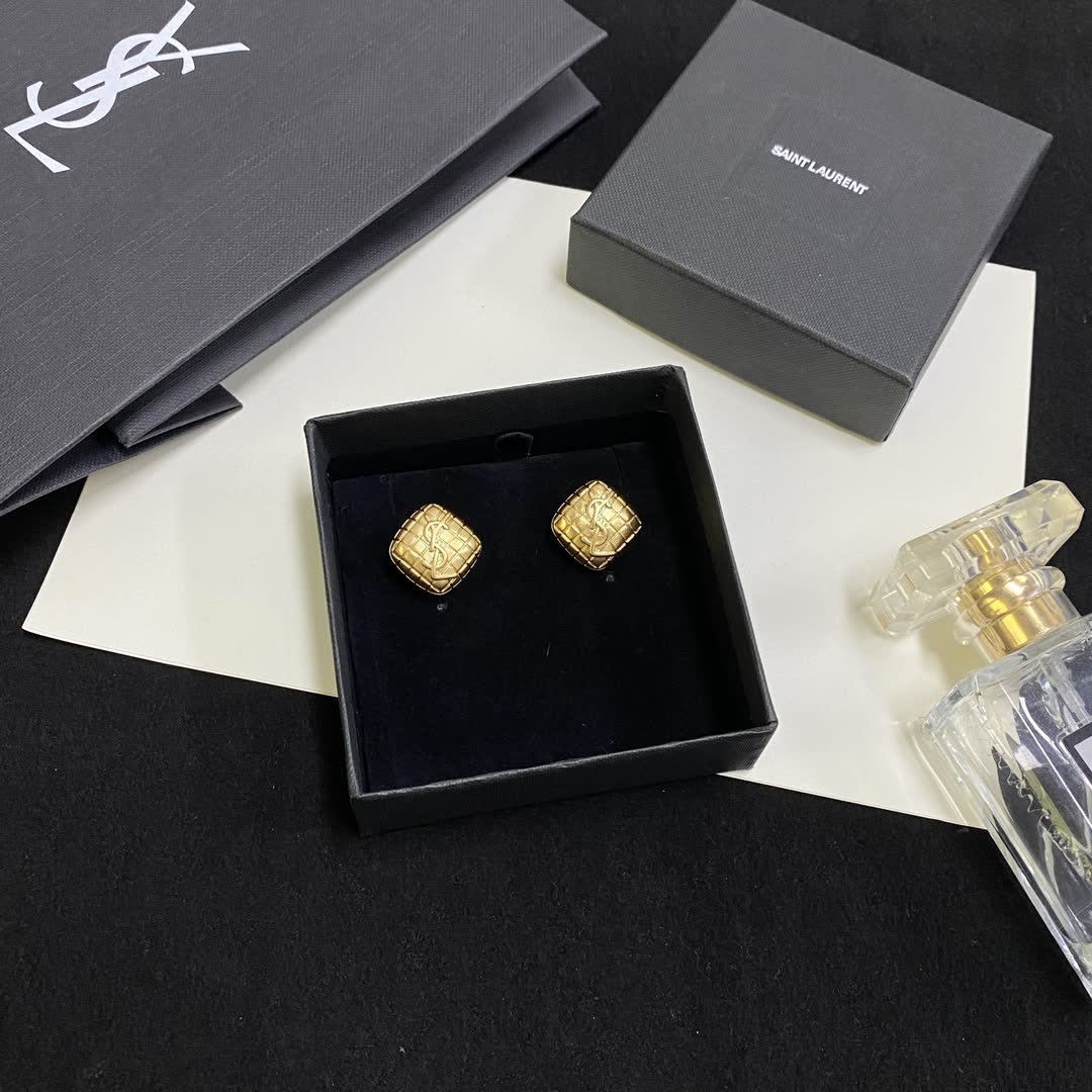 YSL Gold Plated Geometric Stud Earrings