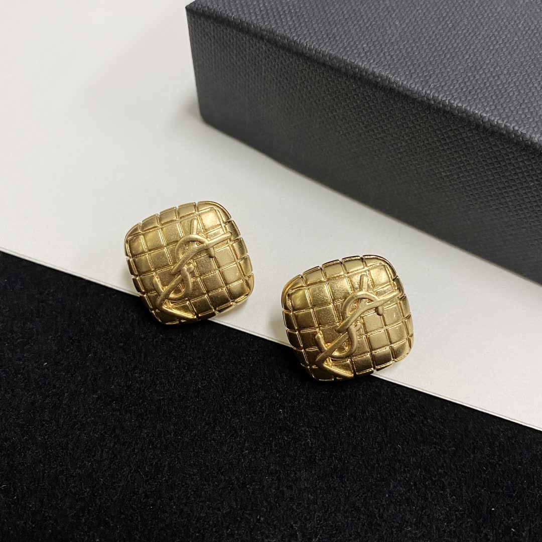 YSL Gold Plated Geometric Stud Earrings