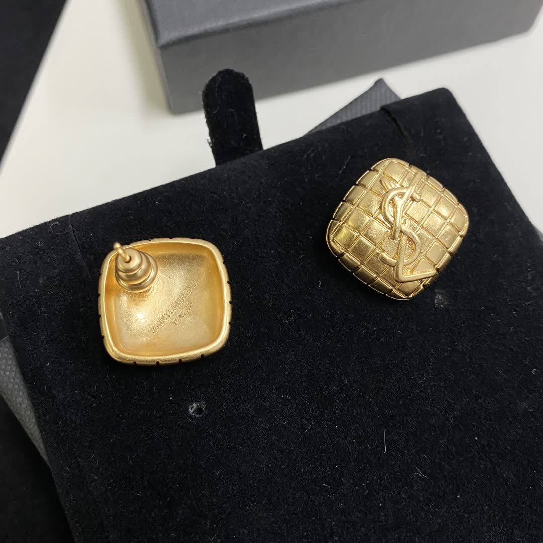 YSL Gold Plated Geometric Stud Earrings