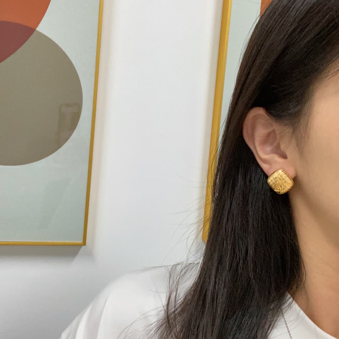 YSL Gold Plated Geometric Stud Earrings