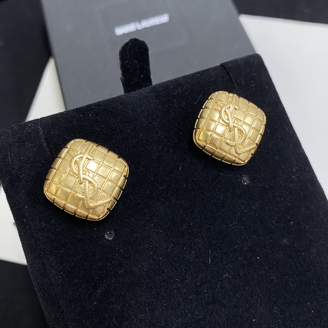 YSL Gold Plated Geometric Stud Earrings
