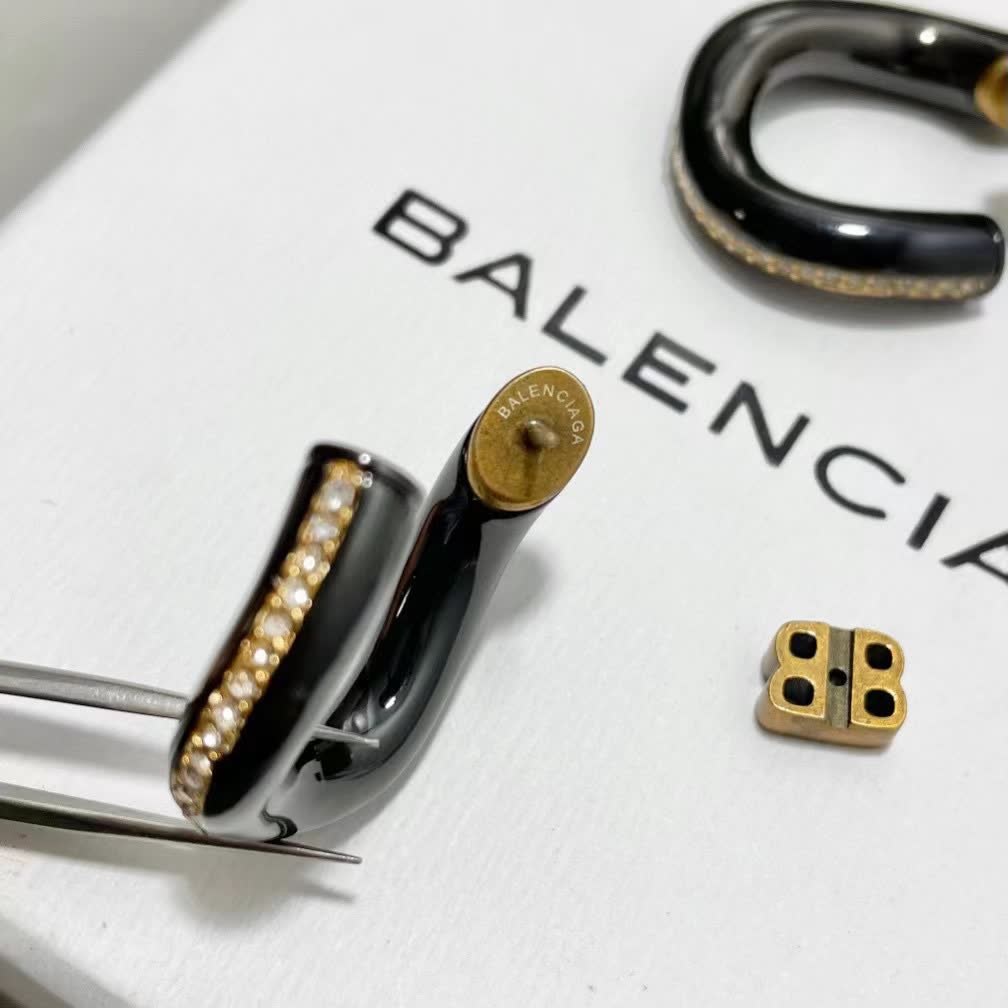 Balenciaga Black and Gold Ring with Crystals