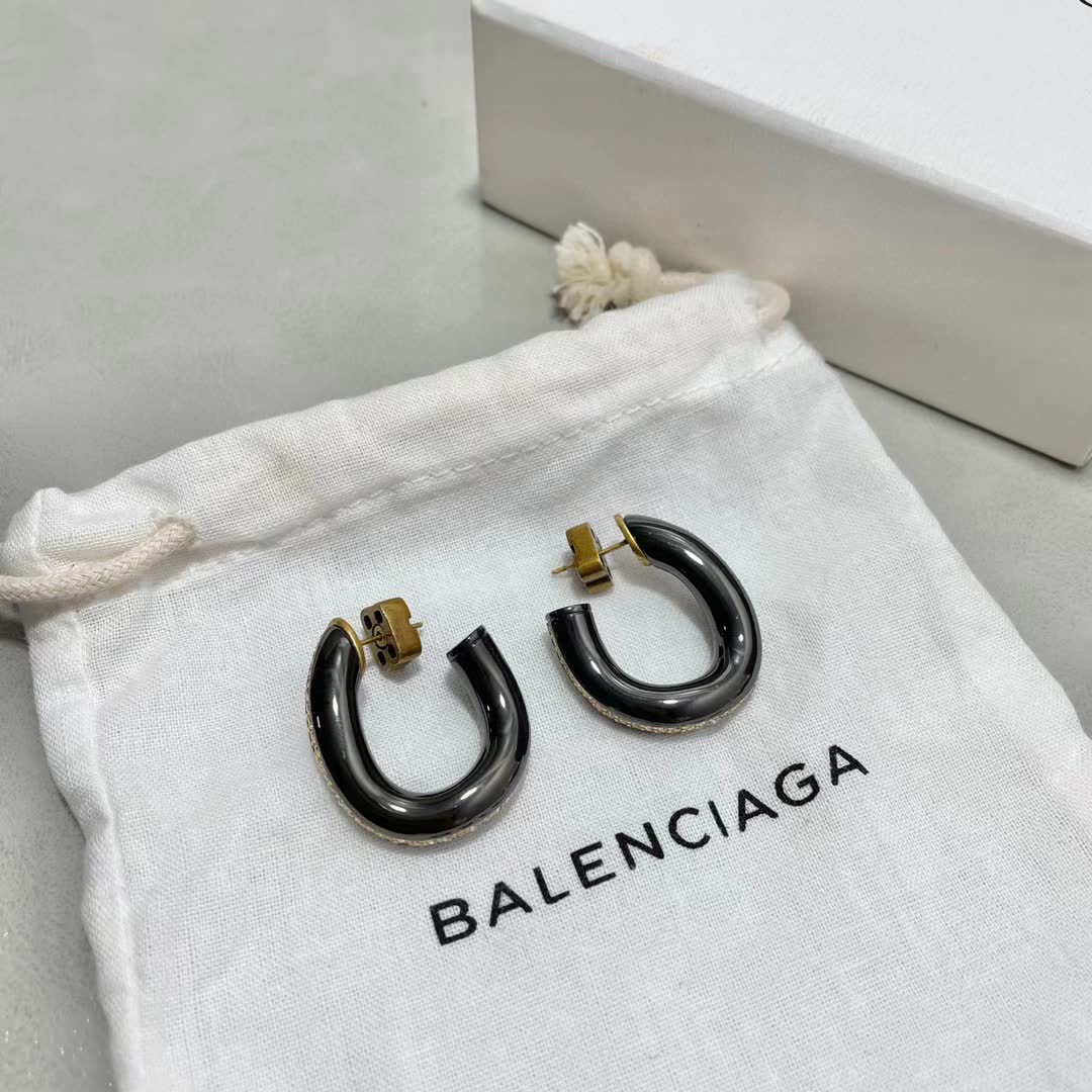 Balenciaga Black and Gold Ring with Crystals