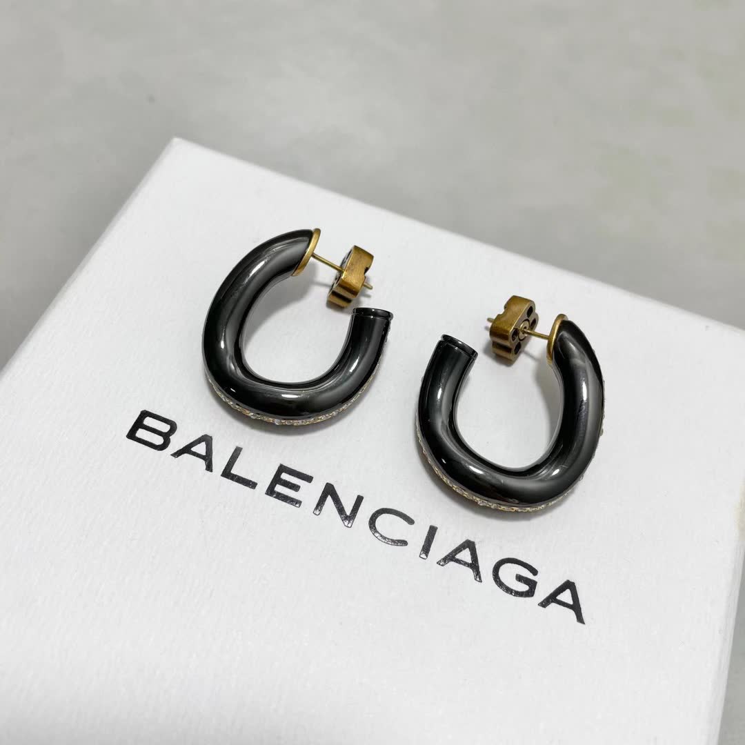 Balenciaga Black and Gold Ring with Crystals