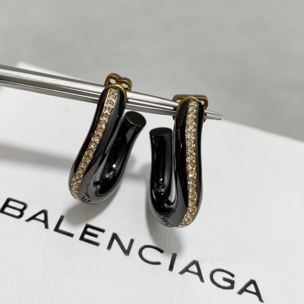 Balenciaga Black and Gold Ring with Crystals