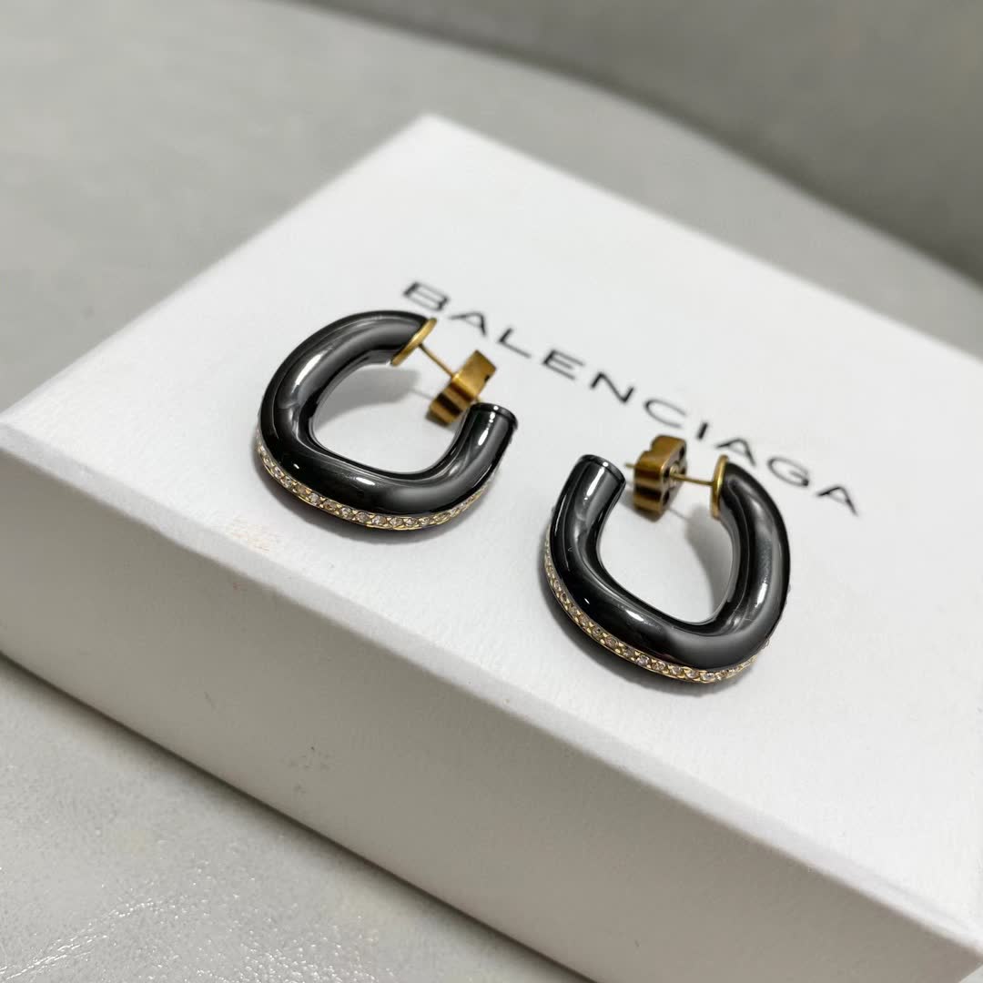 Balenciaga Black and Gold Ring with Crystals
