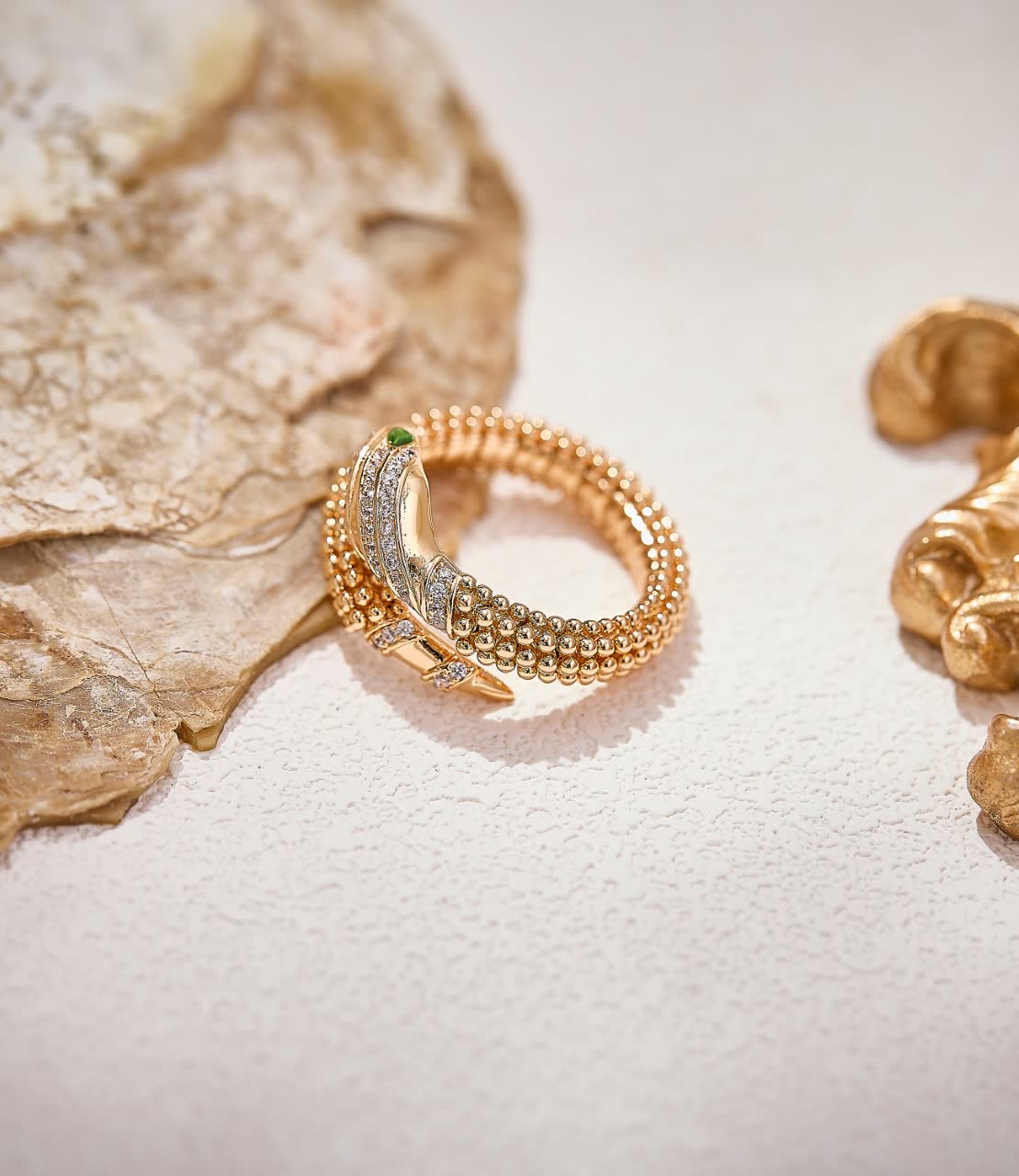 Bvlgari Gold Ring with Emerald and Diamond Accents