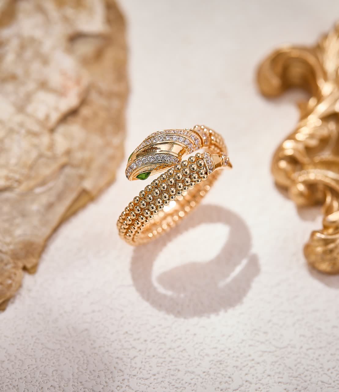 Bvlgari Gold Ring with Emerald and Diamond Accents