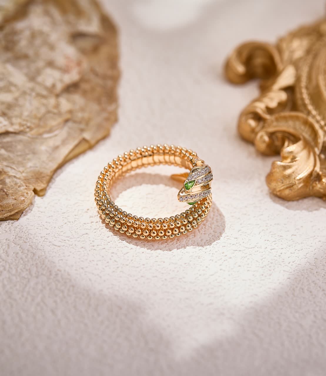 Bvlgari Gold Ring with Emerald and Diamond Accents