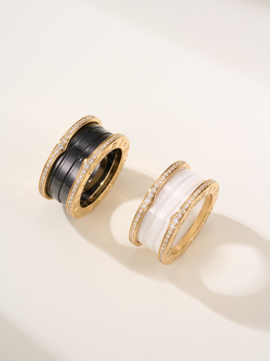 Fope Ring - Black and White Ceramic with Diamond Accents