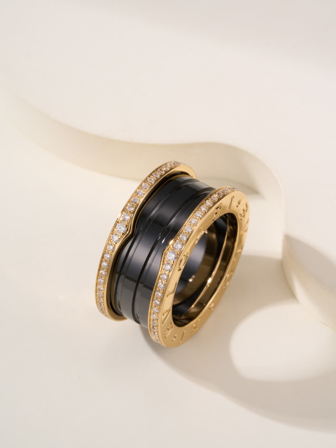 Fope Ring - Black and White Ceramic with Diamond Accents