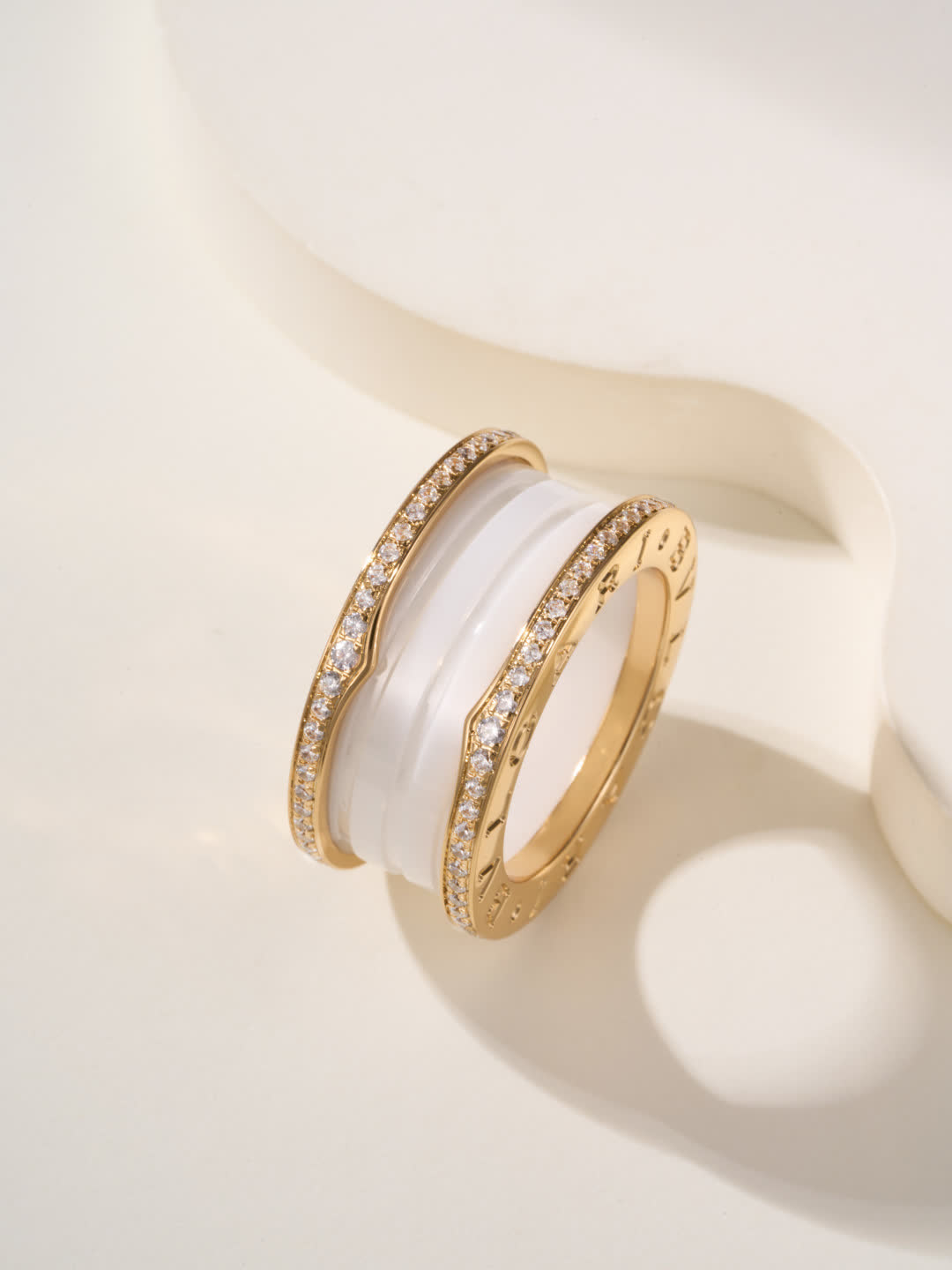 Fope Ring - Black and White Ceramic with Diamond Accents