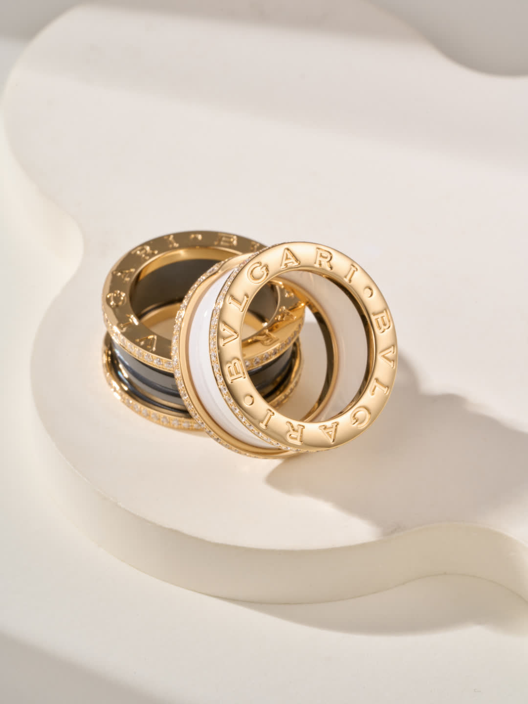 Fope Ring - Black and White Ceramic with Diamond Accents