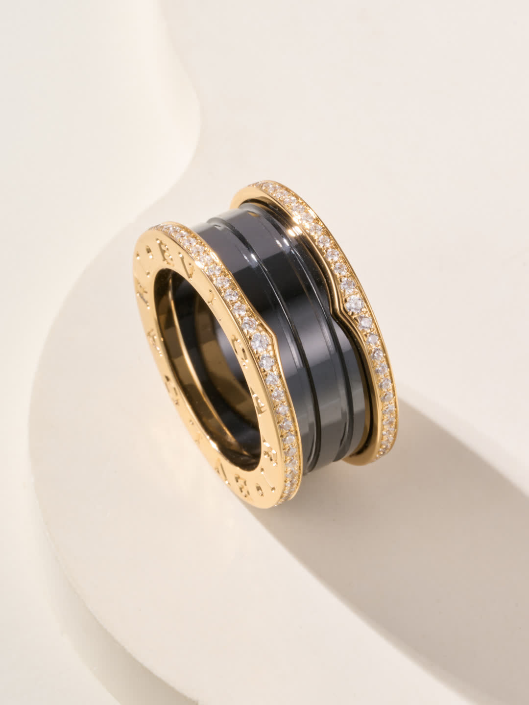 Fope Ring - Black and White Ceramic with Diamond Accents