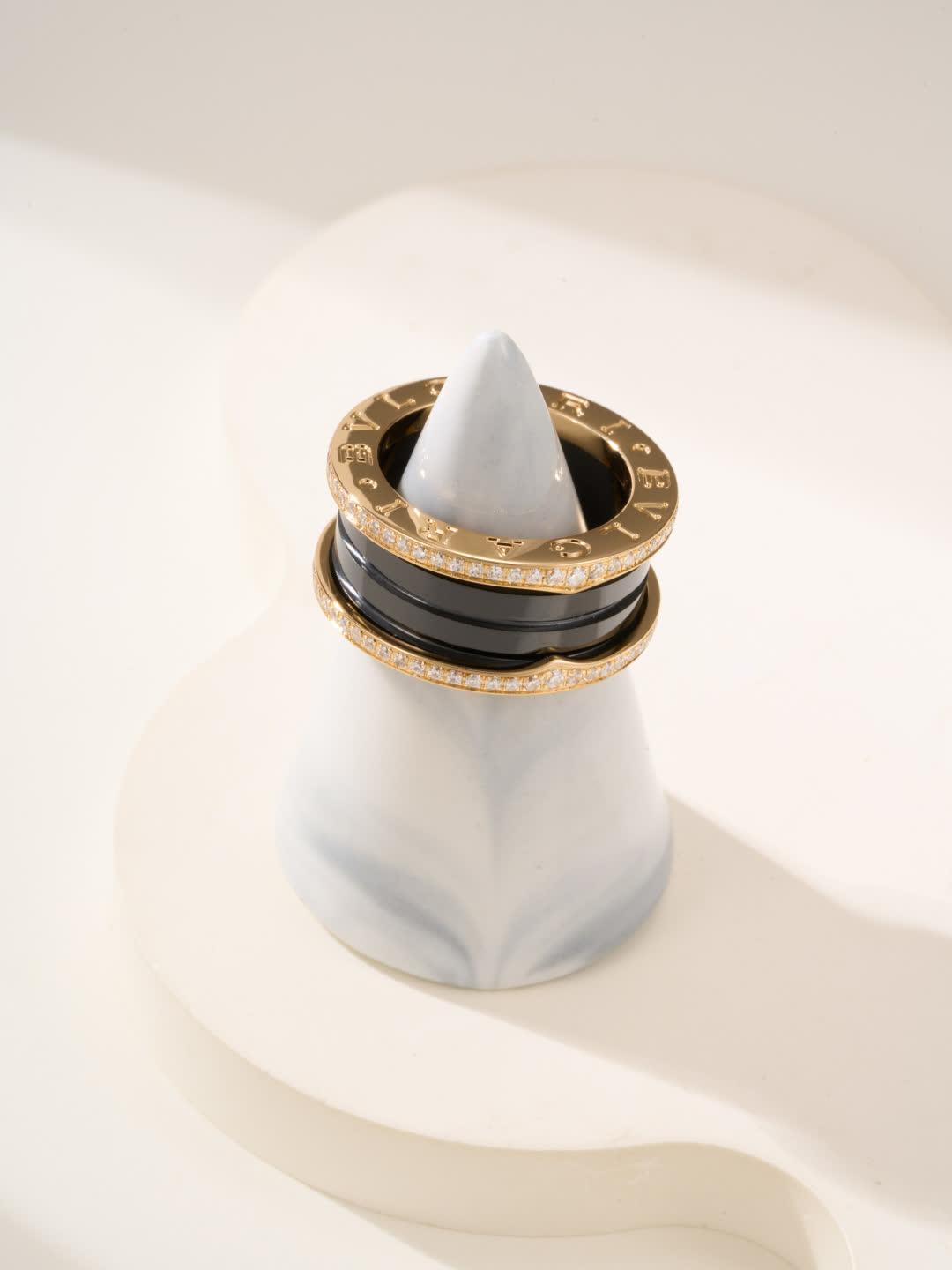 Fope Ring - Black and White Ceramic with Diamond Accents