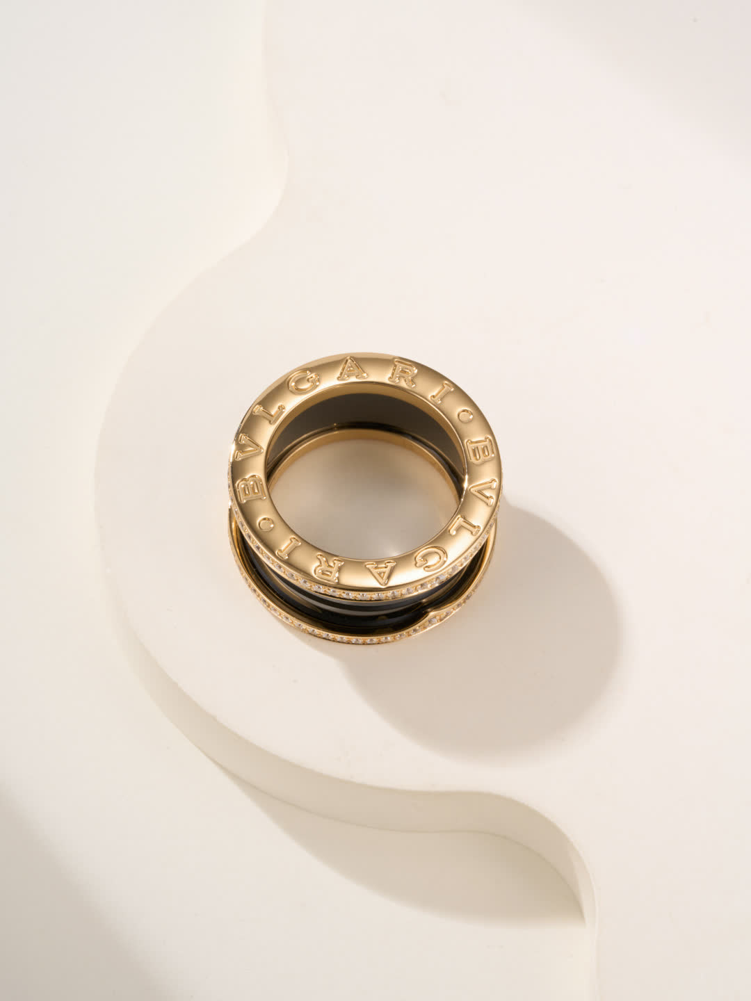 Fope Ring - Black and White Ceramic with Diamond Accents