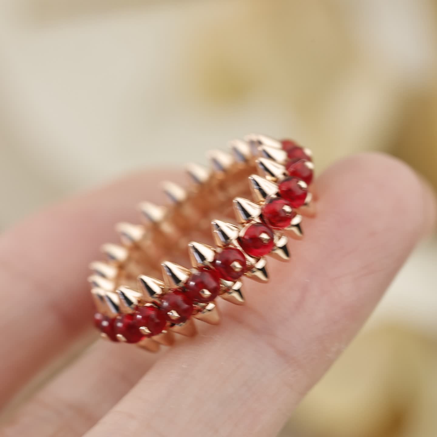 Cartier Gold Spike Ring with Red Stones