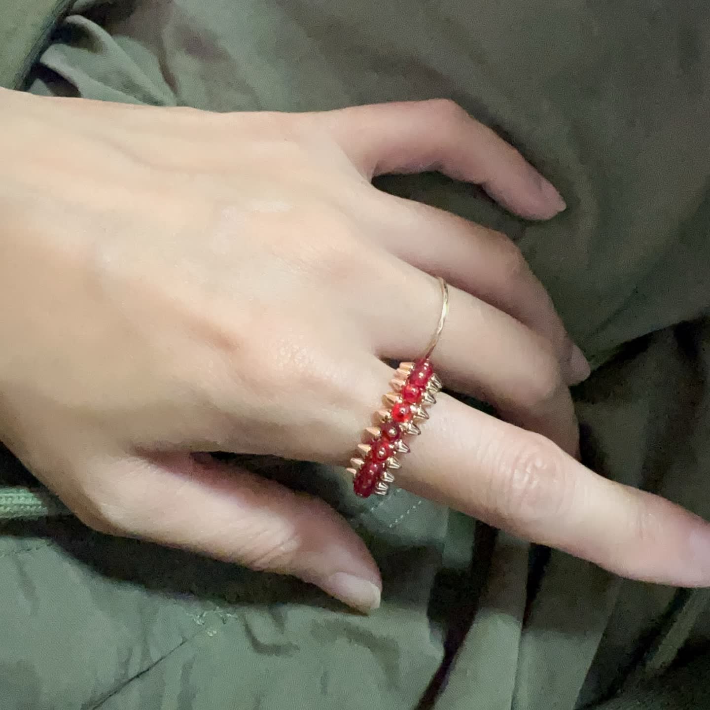 Cartier Gold Spike Ring with Red Stones