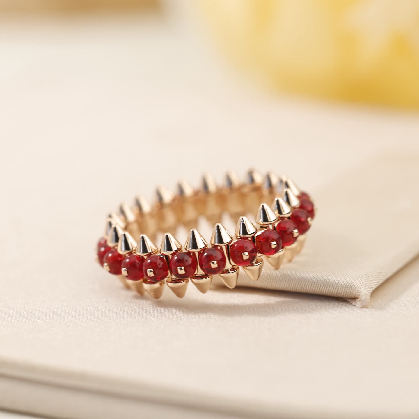 Cartier Gold Spike Ring with Red Stones