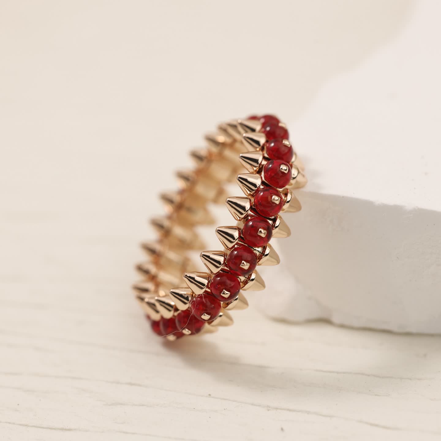 Cartier Gold Spike Ring with Red Stones